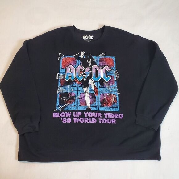 AC/DC Letterman Patch Black Sweatshirt Women's Size 2XL Blow Up Your Video NEW - Picture 1 of 7